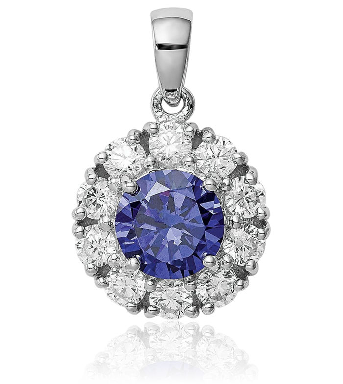 925 Sterling Silver Blue White Cubic Zirconia CZ Halo Round Necklace Chain Pendant Charm