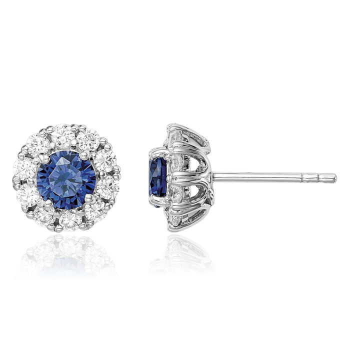 925 Sterling Silver Blue White Cubic Zirconia CZ Halo Round Stud Earrings