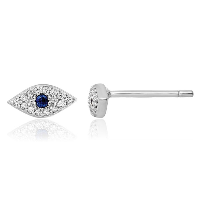 925 Sterling Silver Blue White Cubic Zirconia CZ Hamsa Hand of Fatima Evil Eye Protection Good Luck Stud Earrings