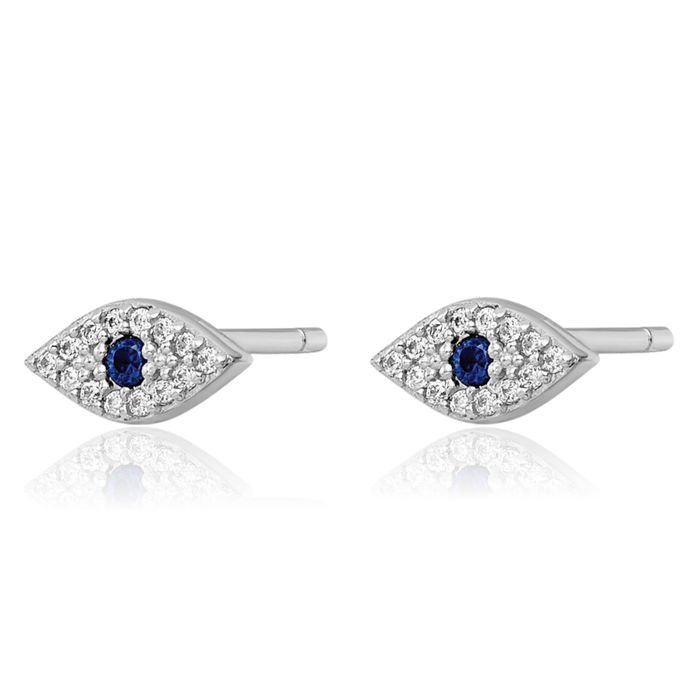 925 Sterling Silver Blue White Cubic Zirconia CZ Hamsa Hand of Fatima Evil Eye Protection Good Luck Stud Earrings