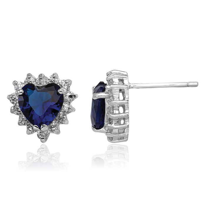 925 Sterling Silver Blue White Cubic Zirconia CZ Heart Stud Earrings