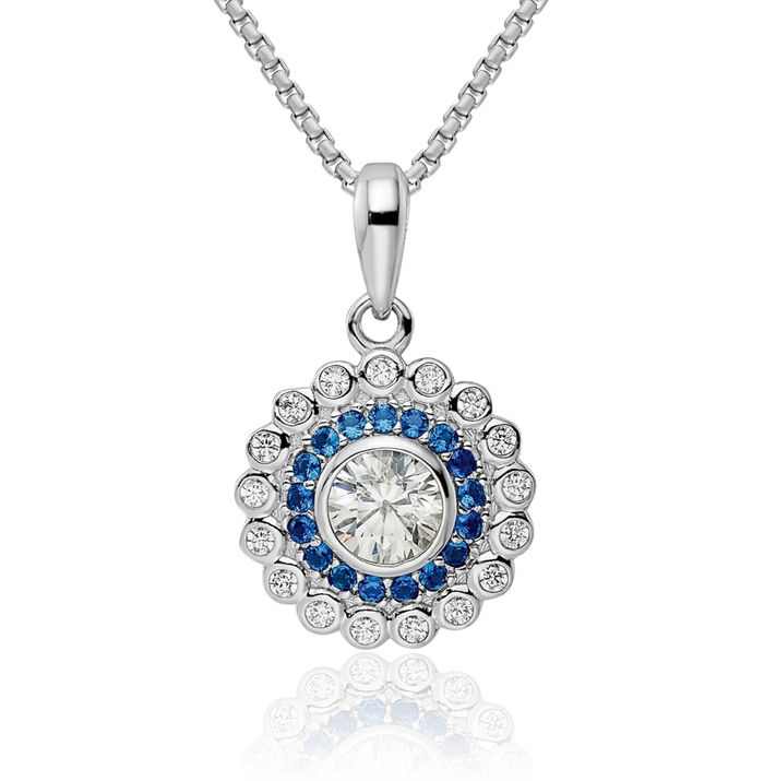 925 Sterling Silver Blue White Cubic Zirconia CZ Necklace Chain Pendant Charm