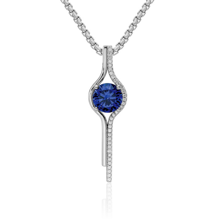 925 Sterling Silver Blue White Cubic Zirconia CZ Slide Necklace Chain Pendant Charm