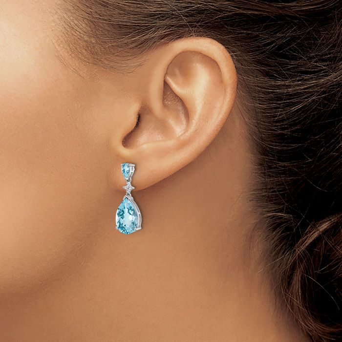 925 Sterling Silver Blue White Topaz Drop Dangle Earrings Pear Teardrop Gemstone