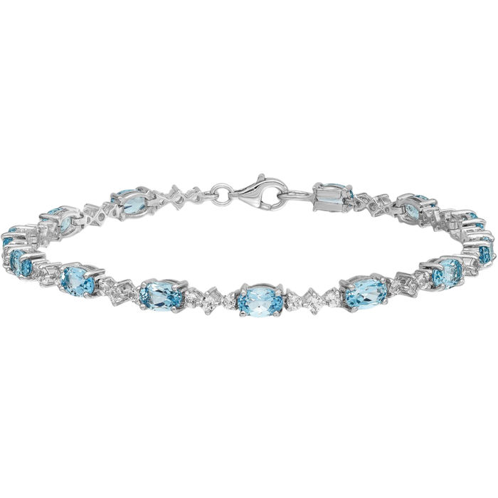 925 Sterling Silver Blue White Topaz Chain Gemstone Tennis Bracelet