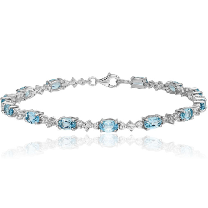 925 Sterling Silver Blue White Topaz Chain Gemstone Tennis Bracelet