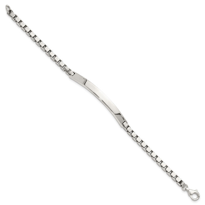 925 Sterling Silver Box Link Chain Name Bar Identification ID Bracelet