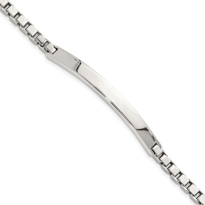 925 Sterling Silver Box Link Chain Name Bar Identification ID Bracelet