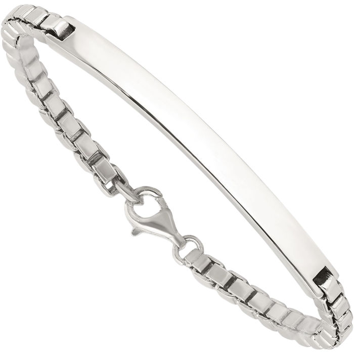 925 Sterling Silver Box Link Chain Name Bar Identification ID Bracelet