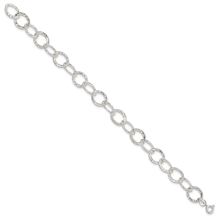 925 Sterling Silver Single Link Chain Charm Bracelet