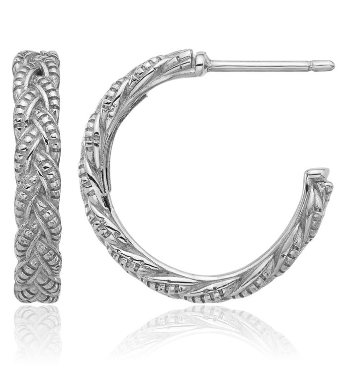 925 Sterling Silver Braided C Hoop Earrings