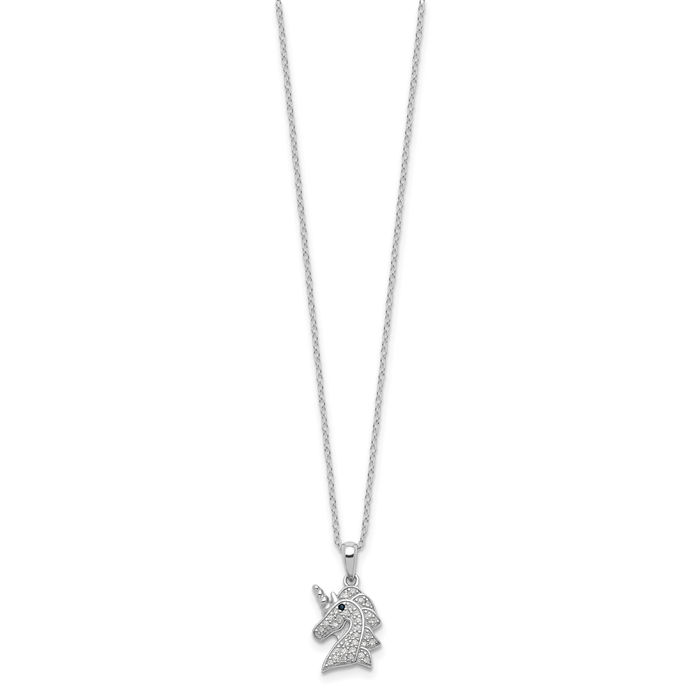 925 Sterling Silver Black White Cubic Zirconia CZ Unicorn Magical Horse Head Necklace Chain Animal Lover Pendant Equestrian Charm