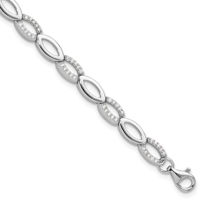 925 Sterling Silver Cubic Zirconia CZ Marquise Link Chain Bracelet