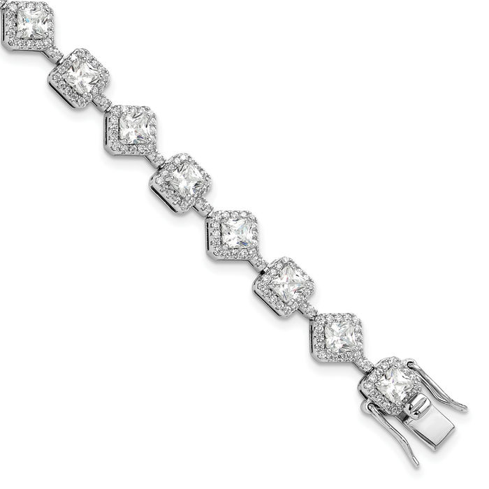 925 Sterling Silver Cushion-Cut Cubic Zirconia CZ Chain Bracelet