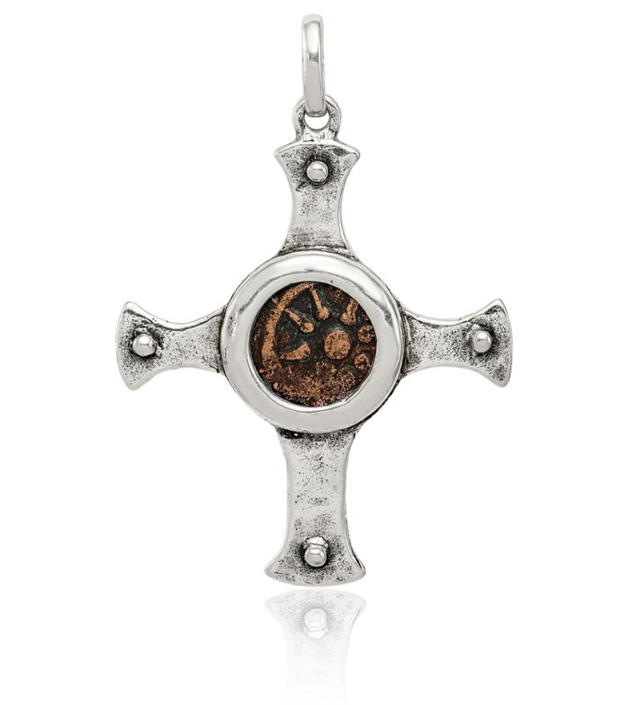 925 Sterling Silver Bronze Vintage Widows Mite Coin Holy Cross Necklace Religious Chain Pendant Jesus Christ Charm