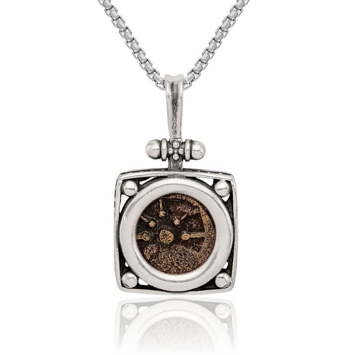 925 Sterling Silver Bronze Vintage Widows Mite Coin Necklace Chain Pendant Charm