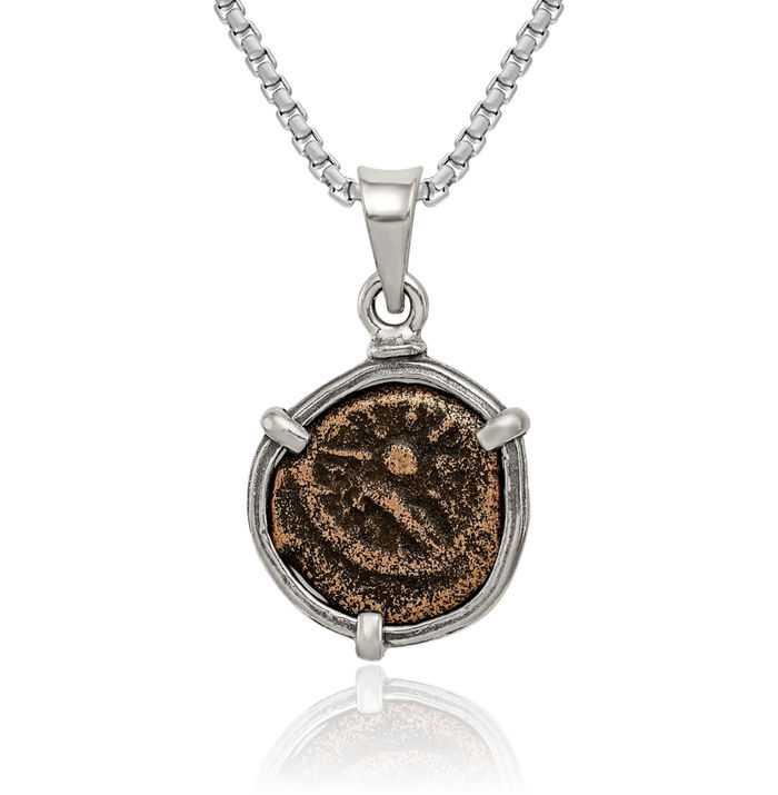 925 Sterling Silver Bronze Vintage Widows Mite Coin Necklace Chain Pendant Charm