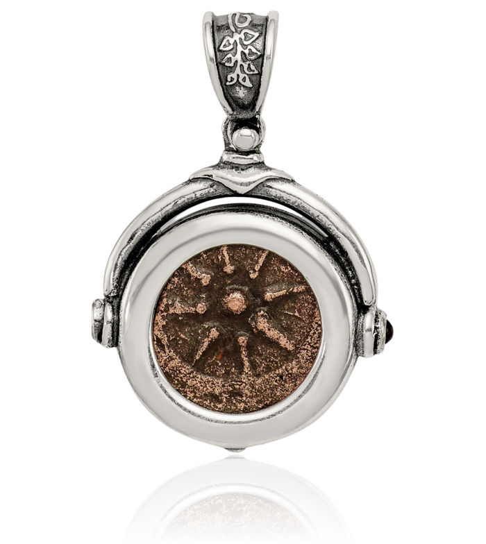 925 Sterling Silver Bronze Vintage Widows Mite Coin Reversible Necklace Chain Pendant Charm