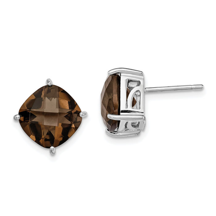 925 Sterling Silver Brown Smoky Quartz Studs Gemstone Earrings