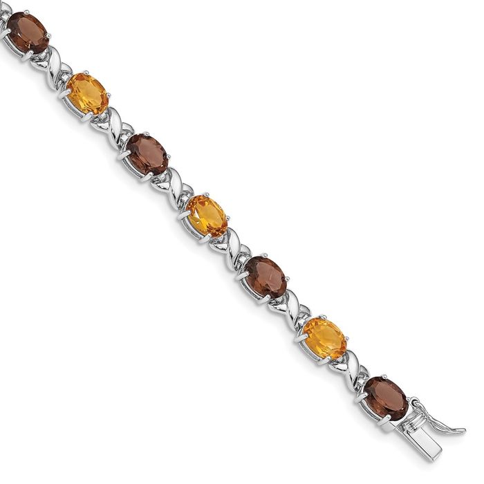 Sterling Silver Smoky Quartz, Citrine and White Topaz Bracelet Sterling Silver Smoky Quartz, Citrine and White Topaz Bracelet