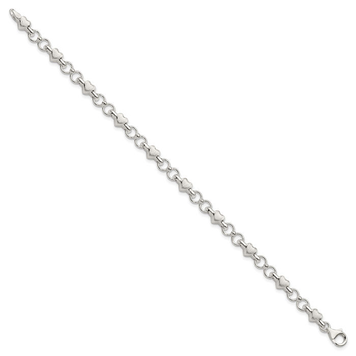 925 Sterling Silver Heart Circle Round Chain Charm Bracelet