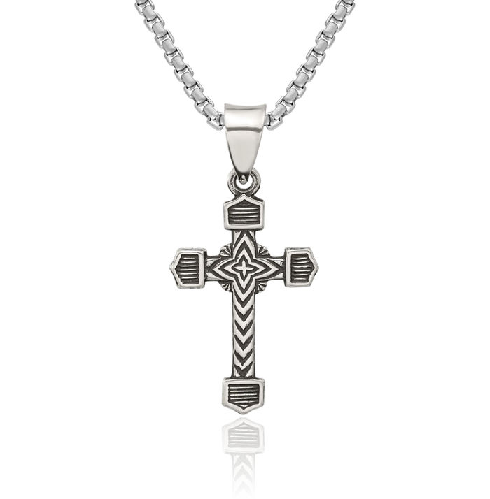 925 Sterling Silver Vintage Budded Holy Cross Necklace Religious Chain Pendant Jesus Christ Christian Charm