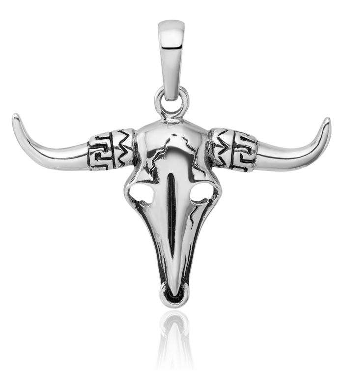 925 Sterling Silver Vintage Buffalo Bull Head Skull Necklace Western Cowboy Pendant Taurus Charm