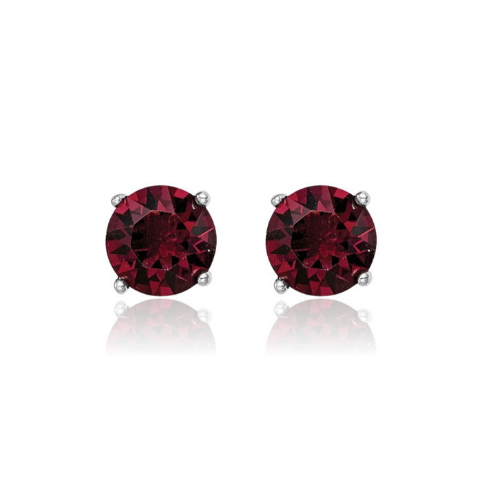 925 Sterling Silver Burgundy Rhinestone Crystals Stud Earrings January Birthstone Jewelry