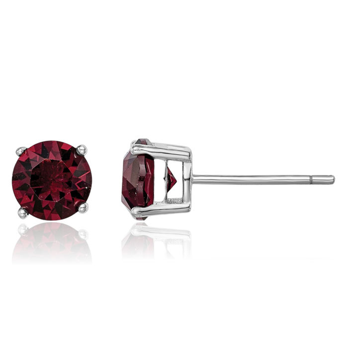 925 Sterling Silver Burgundy Rhinestone Crystals Stud Earrings January Birthstone Jewelry