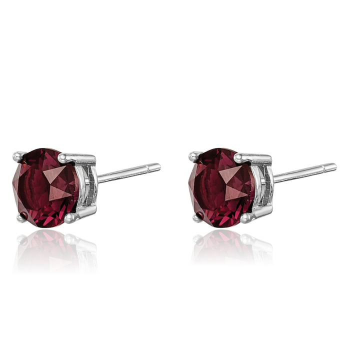 925 Sterling Silver Burgundy Rhinestone Crystals Stud Earrings January Birthstone Jewelry