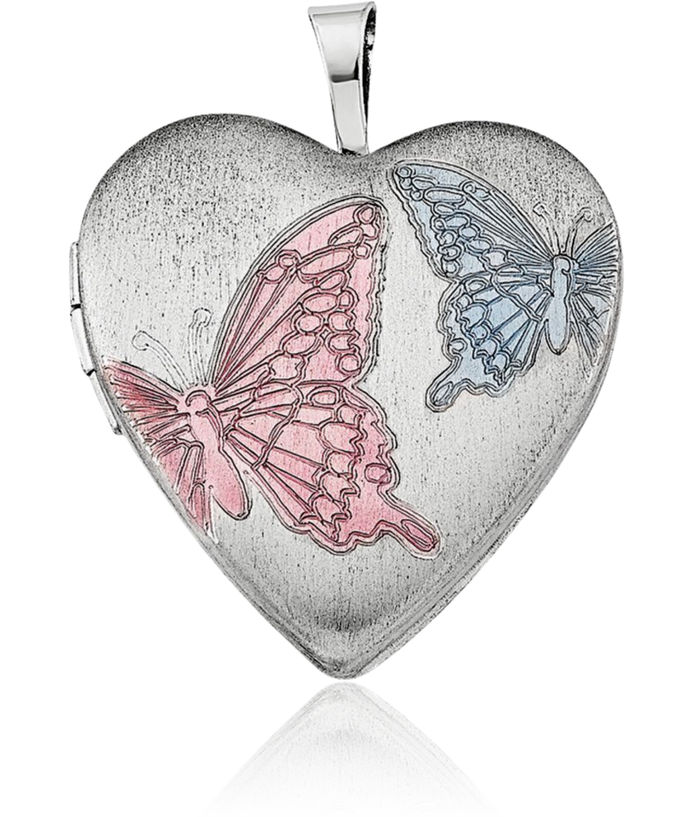 925 Sterling Silver Butterflies Heart Personalized Photo Locket Chain Necklace