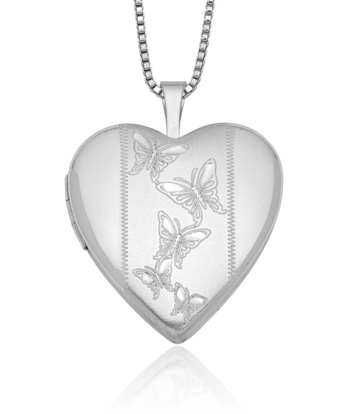 925 Sterling Silver Butterflies Heart Personalized Photo Locket Chain Necklace