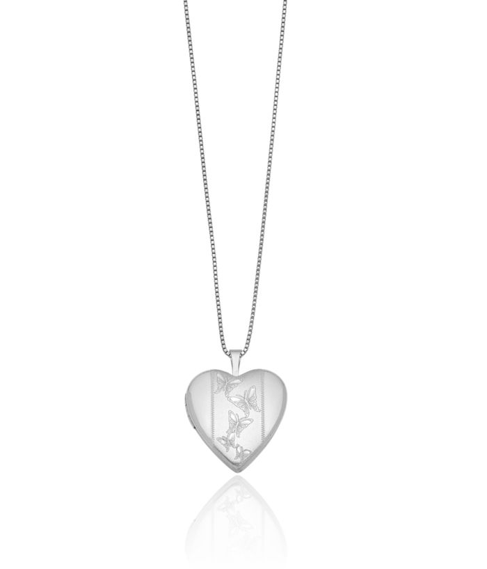 925 Sterling Silver Butterflies Heart Personalized Photo Locket Chain Necklace