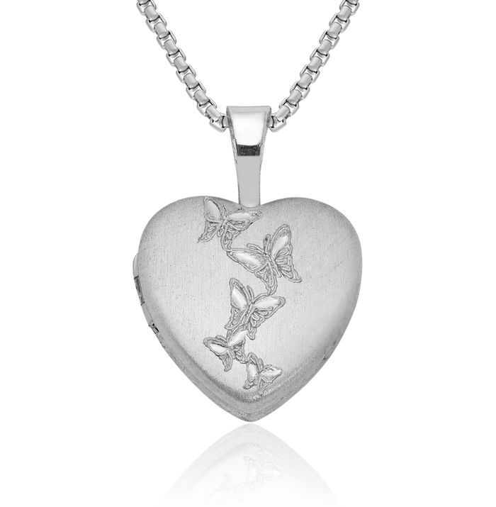 925 Sterling Silver Butterflies Heart Personalized Photo Locket Necklace Picture Pendant Charm