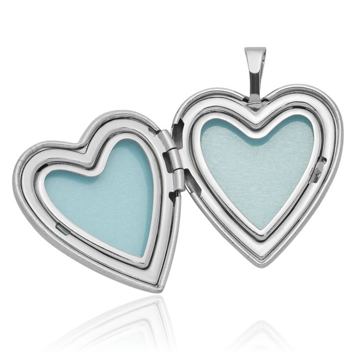 925 Sterling Silver Butterflies Heart Personalized Photo Locket Necklace Picture Pendant Charm Set