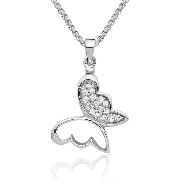 925 Sterling Silver Butterfly Wings Cubic Zirconia CZ Ash Holder Cremation Necklace Memorial Charm Urn Pendant