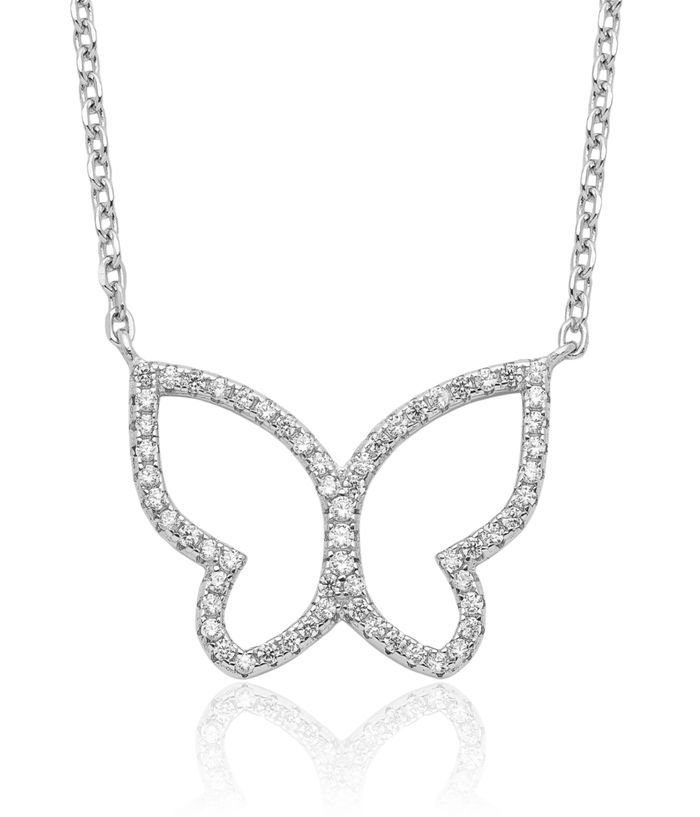 925 Sterling Silver Butterfly Wings Cubic Zirconia CZ Necklace Chain