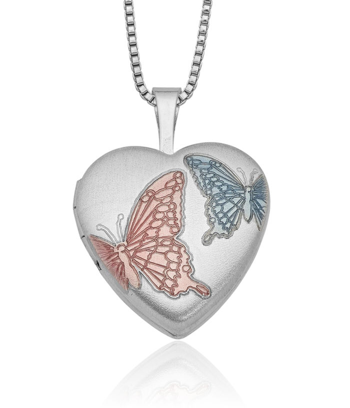 925 Sterling Silver Butterfly Wings Heart Personalized Photo Locket Chain Necklace