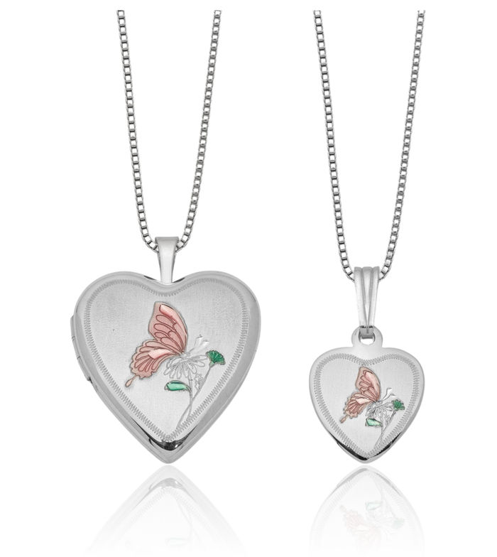 925 Sterling Silver Butterfly Wings Heart Personalized Photo Locket Necklace Picture Pendant Charm Set