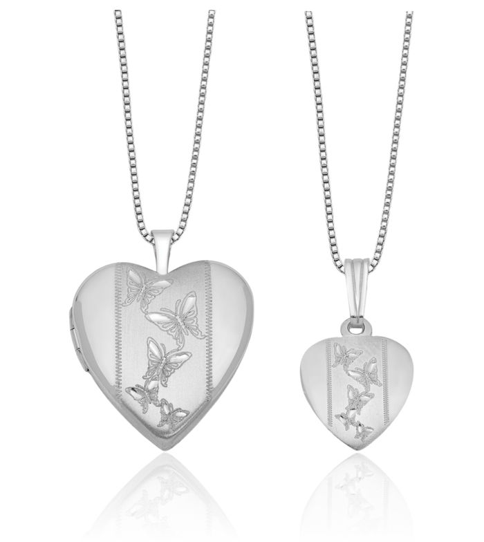 925 Sterling Silver Butterfly Wings Heart Personalized Photo Locket Necklace Picture Pendant Charm Set