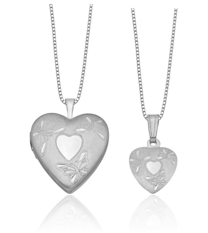 925 Sterling Silver Butterfly Wings Heart Personalized Photo Locket Necklace Picture Pendant Charm Set