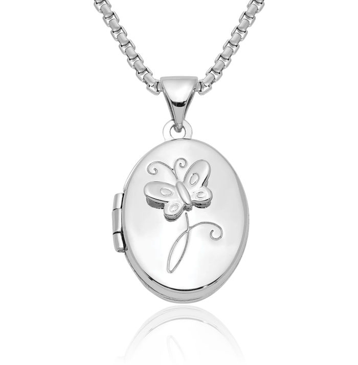 925 Sterling Silver Butterfly Wings Oval Personalized Photo Locket Necklace Picture Pendant Charm