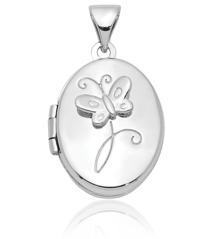 925 Sterling Silver Butterfly Wings Oval Personalized Photo Locket Necklace Picture Pendant Charm