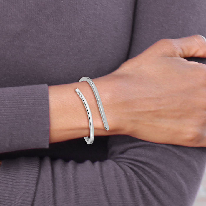 925 Sterling Silver Bypass Bangle Bracelet