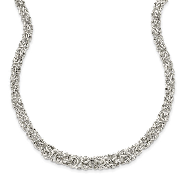 925 Sterling Silver Byzantine Graduated Link Chain Necklace