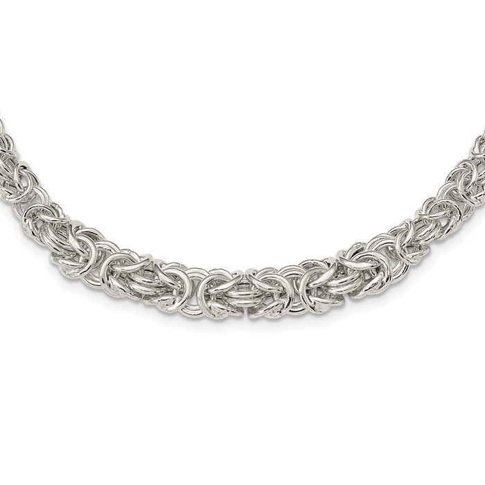 925 Sterling Silver Byzantine Graduated Link Chain Necklace