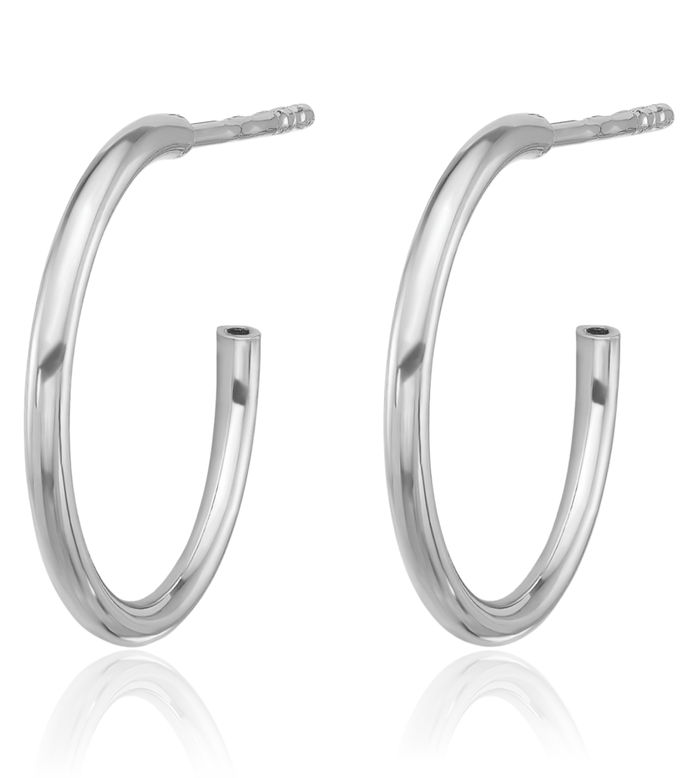 925 Sterling Silver Tube C Hoop Earrings