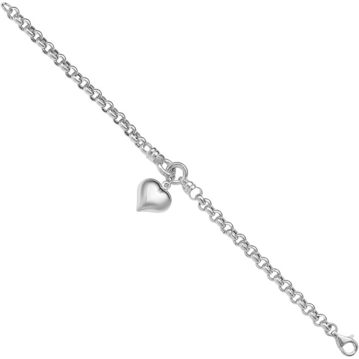 925 Sterling Silver Cable Dangling Heart Charm Bracelet