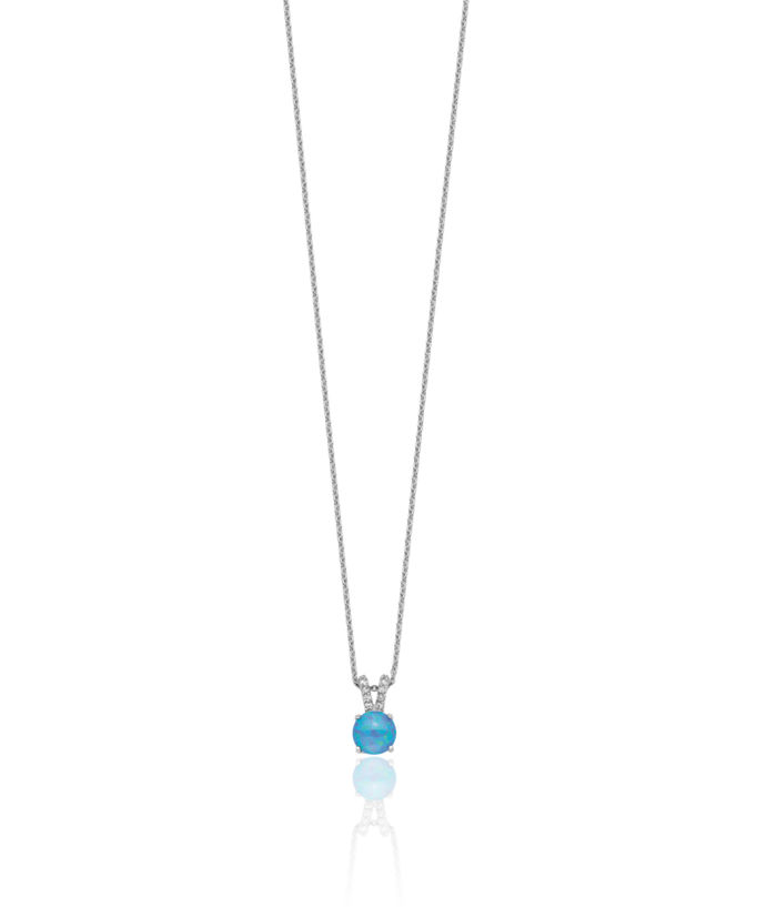 925 Sterling Silver Cabochon Lab Blue Opal Cubic Zirconia CZ Split Necklace Chain Gemstone Pendant Charm