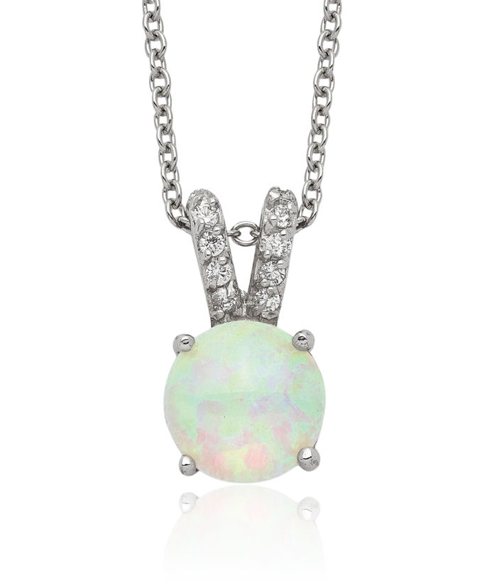 925 Sterling Silver Cabochon Lab Opal Cubic Zirconia CZ Split Necklace Chain Gemstone Pendant Charm